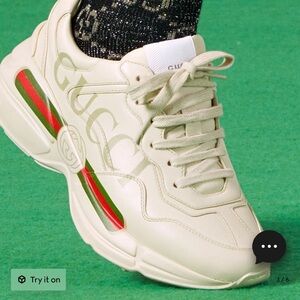 Gucci Beige Sneakers with Red and Green Accents